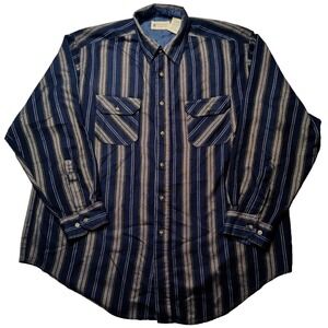 VTG NORTHWEST TERRITORY Men XL Blue Gold Striped ACYLIC Flannel Shirt